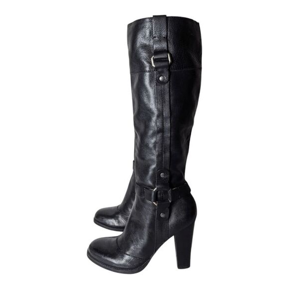 NINE WEST Happiest Black Leather Harnessed Knee High Boot Size 7M - Picture 2 of 9